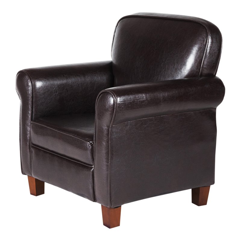 HomePop Transitional Faux Leather Accent Chair with Rolled Arms in Brown