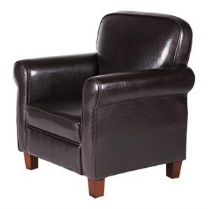 homepop transitional faux leather accent chair with rolled arms in brown