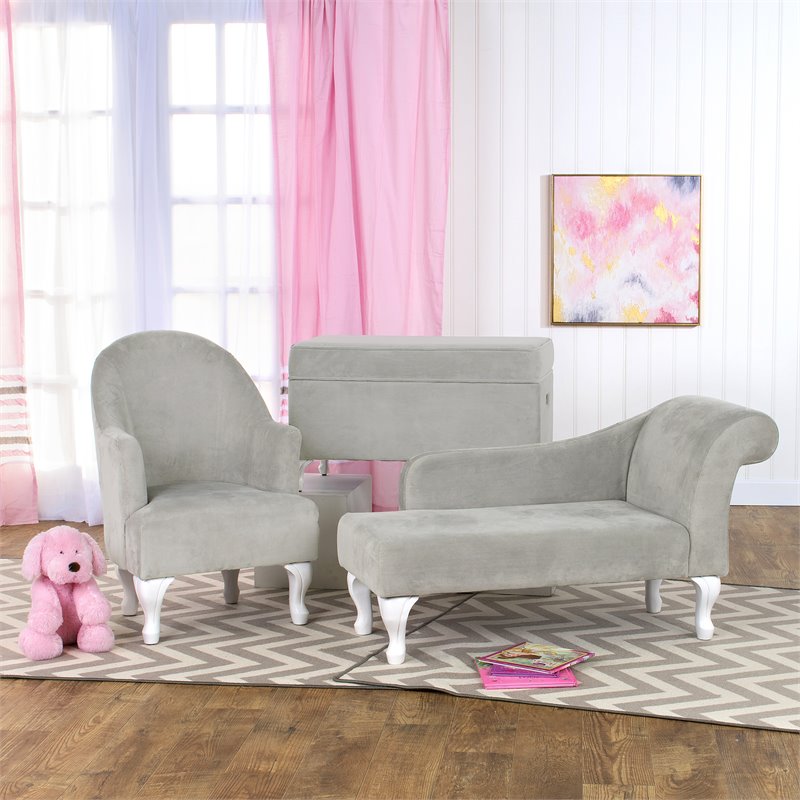 HomePop Traditional Wood and Velvet Diva Juvenile Chaise Lounge in Gray