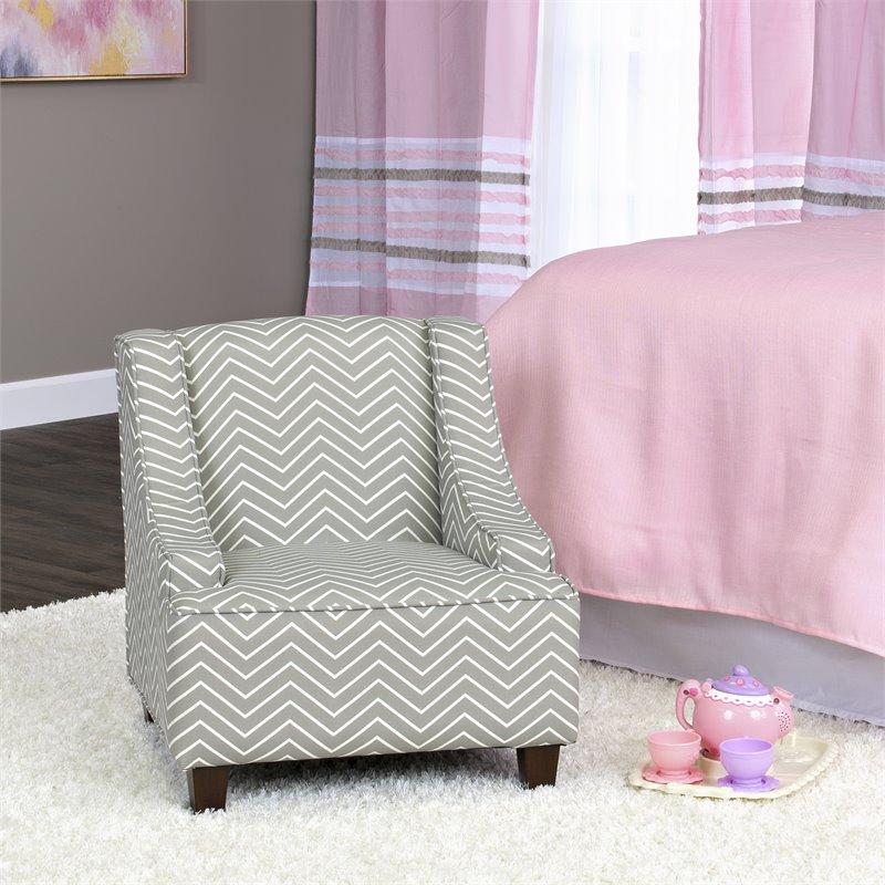 HomePop Cameron Wood and Fabric Juvenile Swoop Arm Accent Chair in Gray