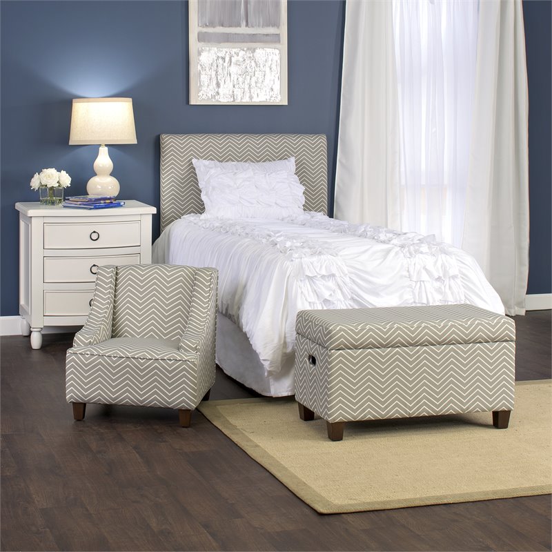 HomePop Cameron Wood and Fabric Juvenile Swoop Arm Accent Chair in Gray