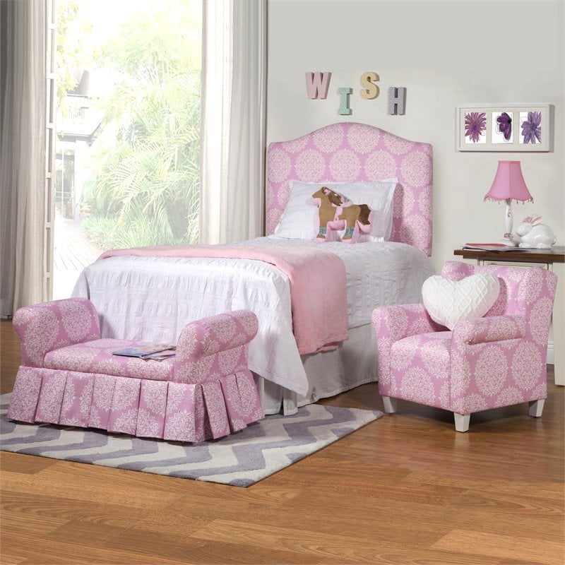 HomePop Traditional Wood and Fabric Kids' Chair in Pink Medallion Print