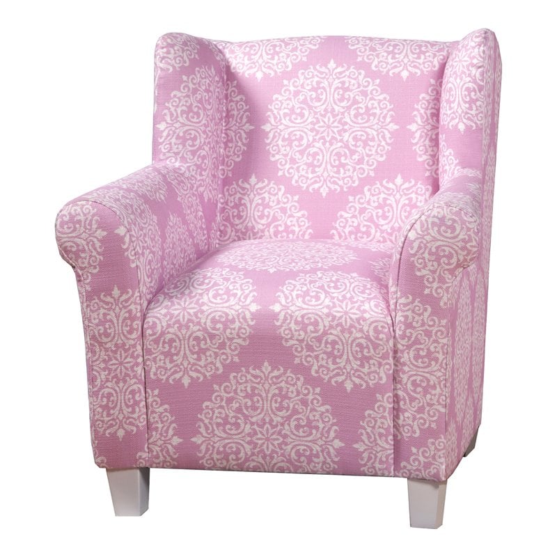 HomePop Traditional Wood and Fabric Kids' Chair in Pink Medallion Print