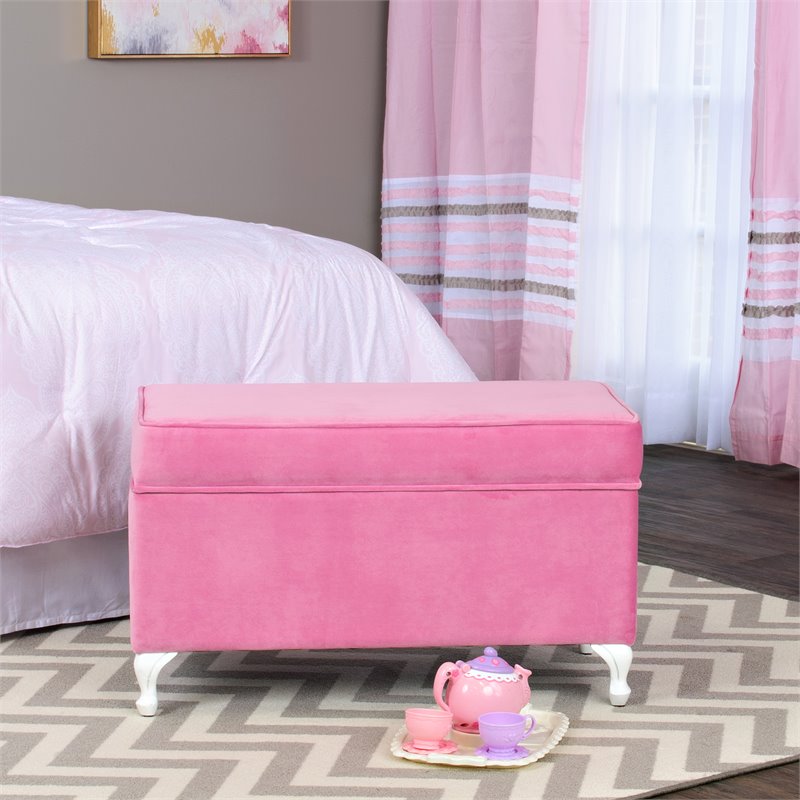 HomePop Traditional Fabric Diva Decorative Storage Bench in Pink