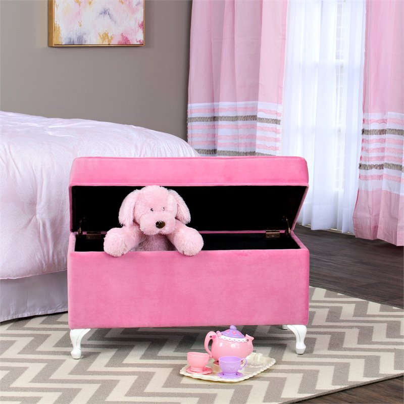 HomePop Traditional Fabric Diva Decorative Storage Bench in Pink