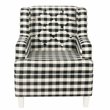 HomePop Wood and Cotton Plaid Pattern Kid's Tufted Wingback Chair in Black