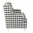 HomePop Wood and Cotton Plaid Pattern Kid's Tufted Wingback Chair in Black
