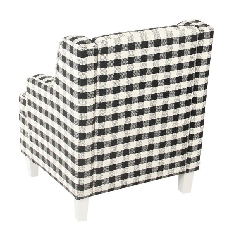HomePop Wood and Cotton Plaid Pattern Kid's Tufted Wingback Chair in Black