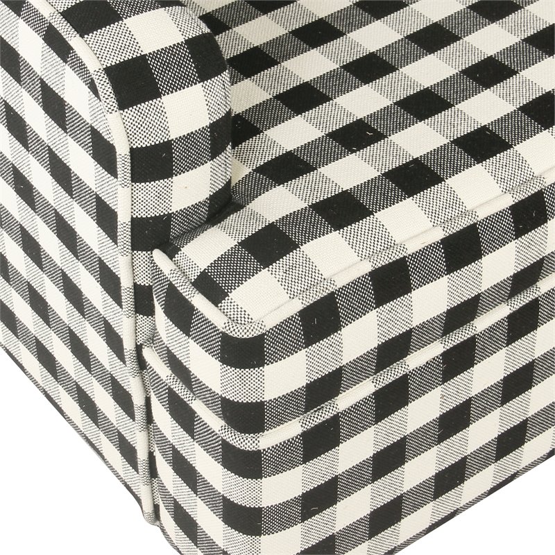 HomePop Wood and Cotton Plaid Pattern Kid's Tufted Wingback Chair in Black