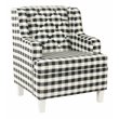 HomePop Wood and Cotton Plaid Pattern Kid's Tufted Wingback Chair in Black