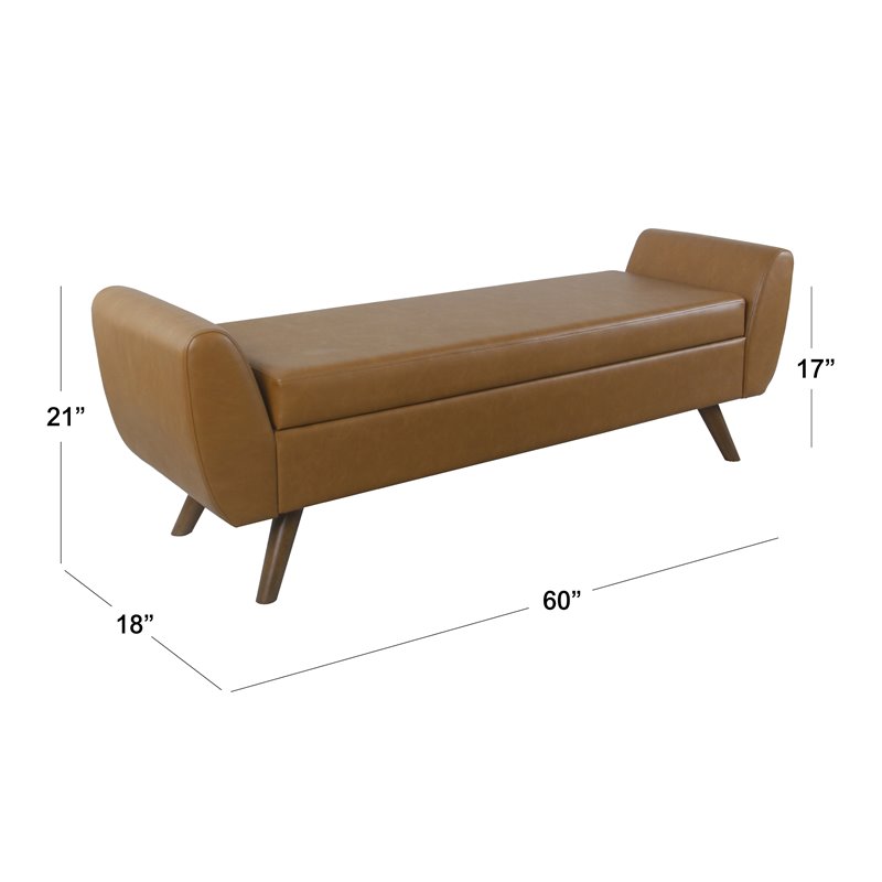HomePop Modern Vegan Faux Leather Storage Bench with Wood Legs in Brown