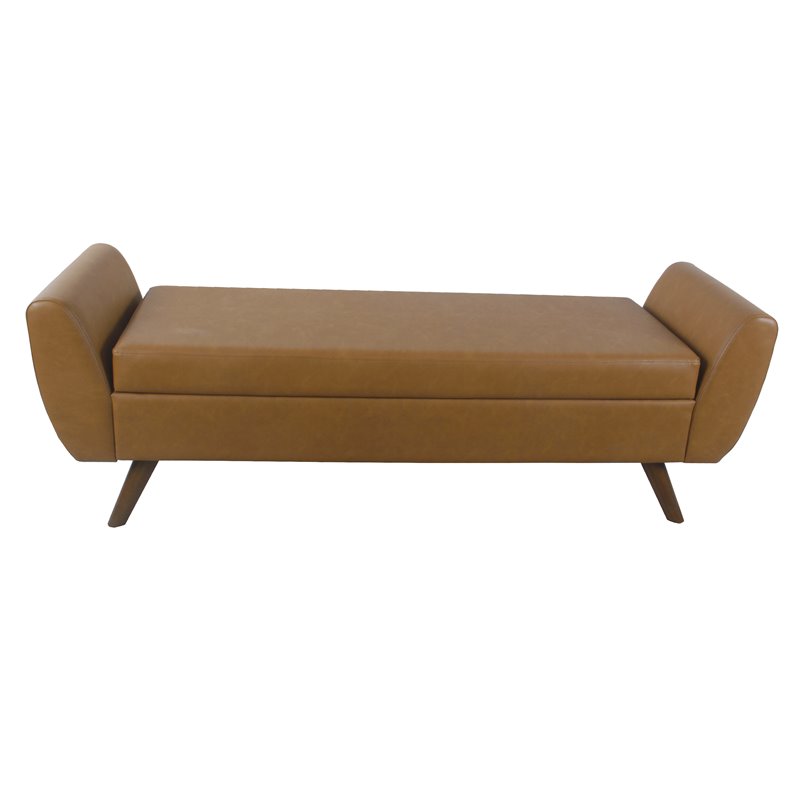 HomePop Modern Vegan Faux Leather Storage Bench with Wood Legs in Brown