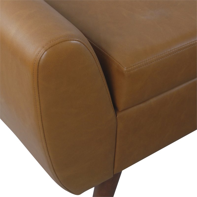 HomePop Modern Vegan Faux Leather Storage Bench with Wood Legs in Brown