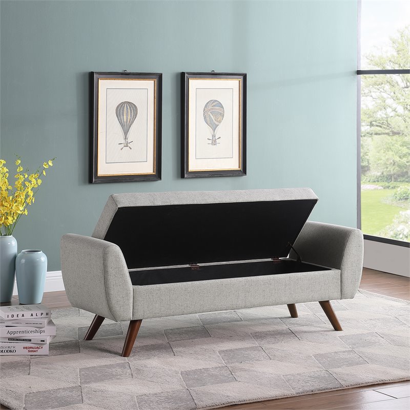 HomePop Modern Woven Fabric Storage Bench with Wood Legs in Gray