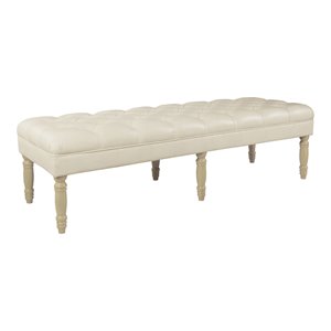 homepop classic tufted traditional wood & vegan faux leather long bench