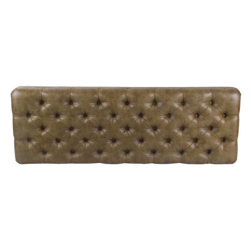 HomePop Classic Tufted Traditional Wood & Vegan Faux Leather Long Bench in Brown