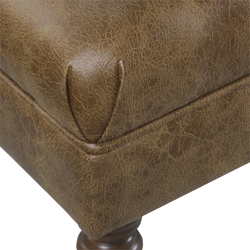 HomePop Classic Tufted Traditional Wood & Vegan Faux Leather Long Bench in Brown