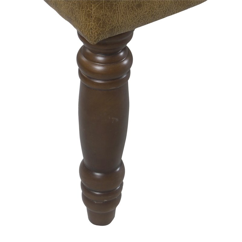 HomePop Classic Tufted Traditional Wood & Vegan Faux Leather Long Bench in Brown
