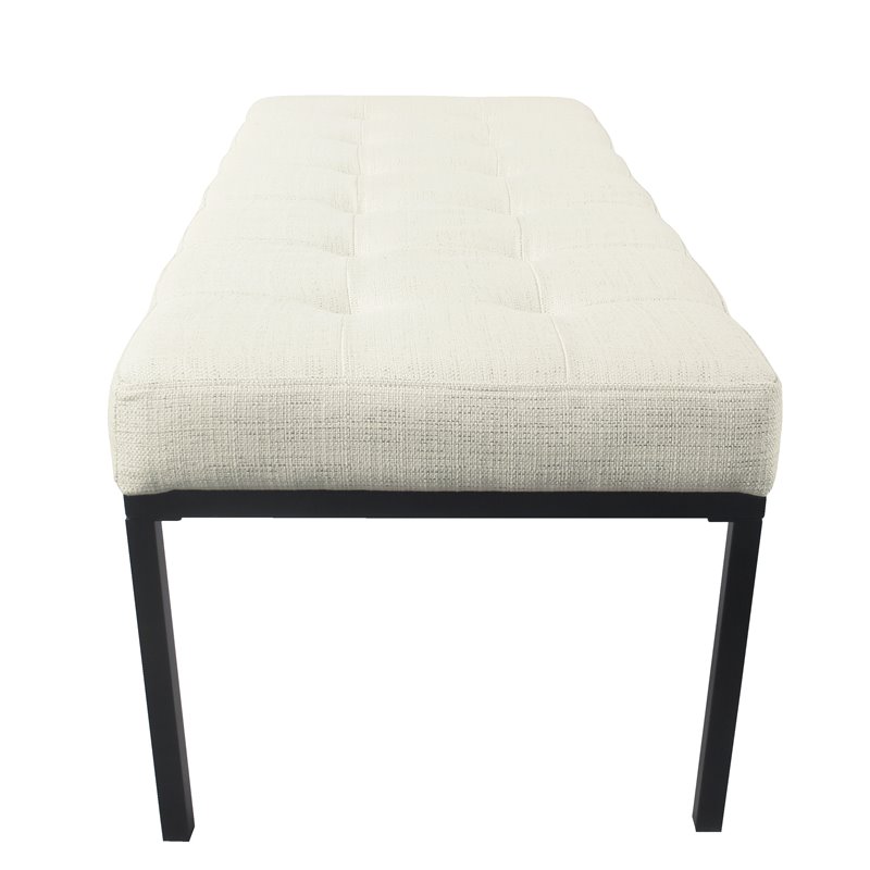 HomePop Tufted Modern Metal and Woven Fabric Bench in Cream/Matte Black