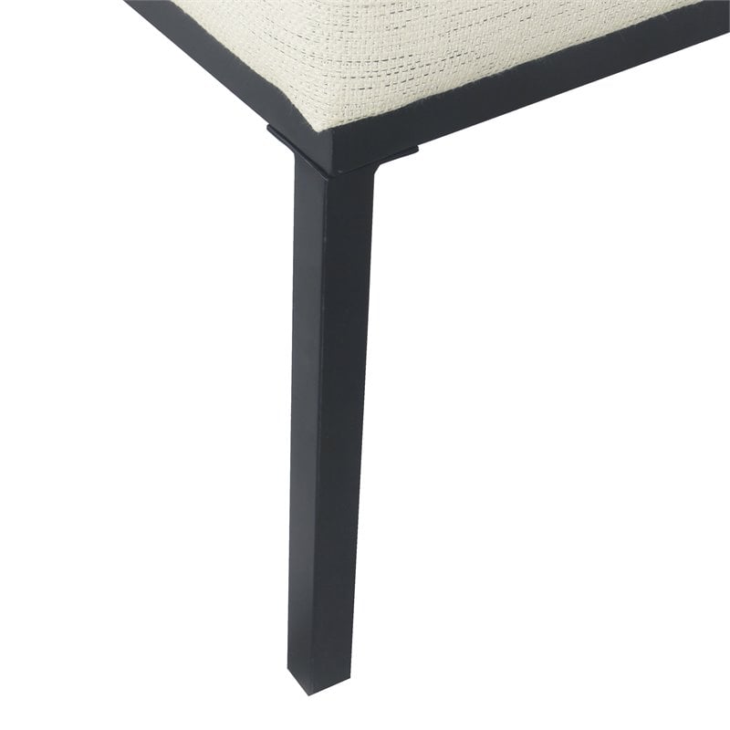 HomePop Tufted Modern Metal and Woven Fabric Bench in Cream/Matte Black