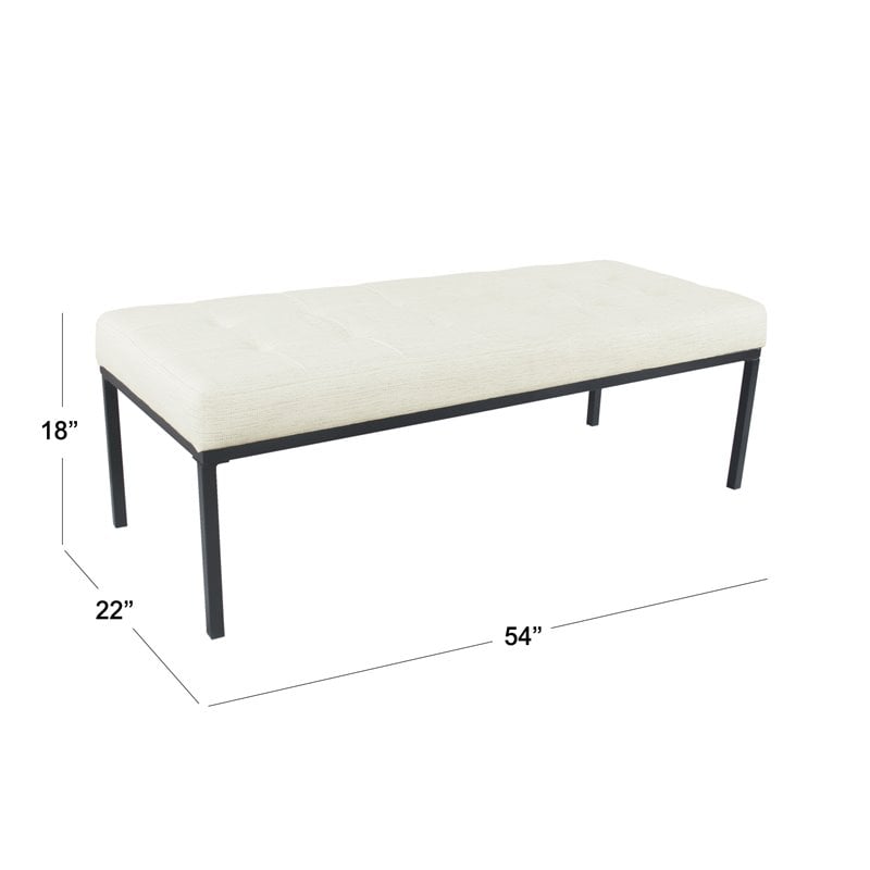 HomePop Tufted Modern Metal and Woven Fabric Bench in Cream/Matte Black