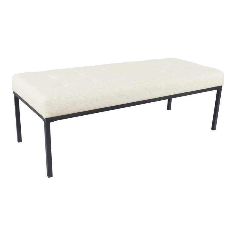 HomePop Tufted Modern Metal and Woven Fabric Bench in Cream/Matte Black