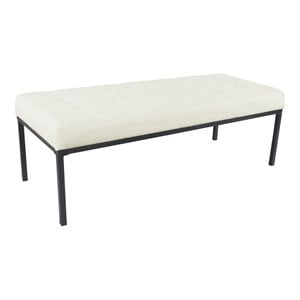 HomePop Tufted Modern Metal and Woven Fabric Bench in Cream/Matte Black