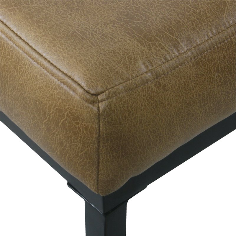 HomePop Tufted Modern Metal and Vegan Faux Leather Bench in Brown/Matte Black