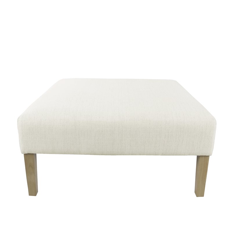 HomePop Square Transitional Wood and Woven Fabric Ottoman in Cream