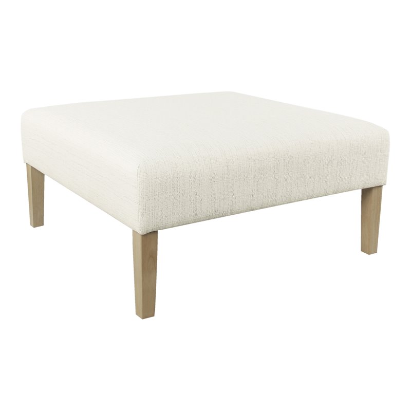 HomePop Square Transitional Wood and Woven Fabric Ottoman in Cream