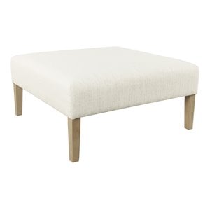 HomePop Square Transitional Wood and Woven Fabric Ottoman in Cream
