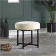 HomePop Round Transitional Metal and Faux Sheepskin Fabric Ottoman in Cream