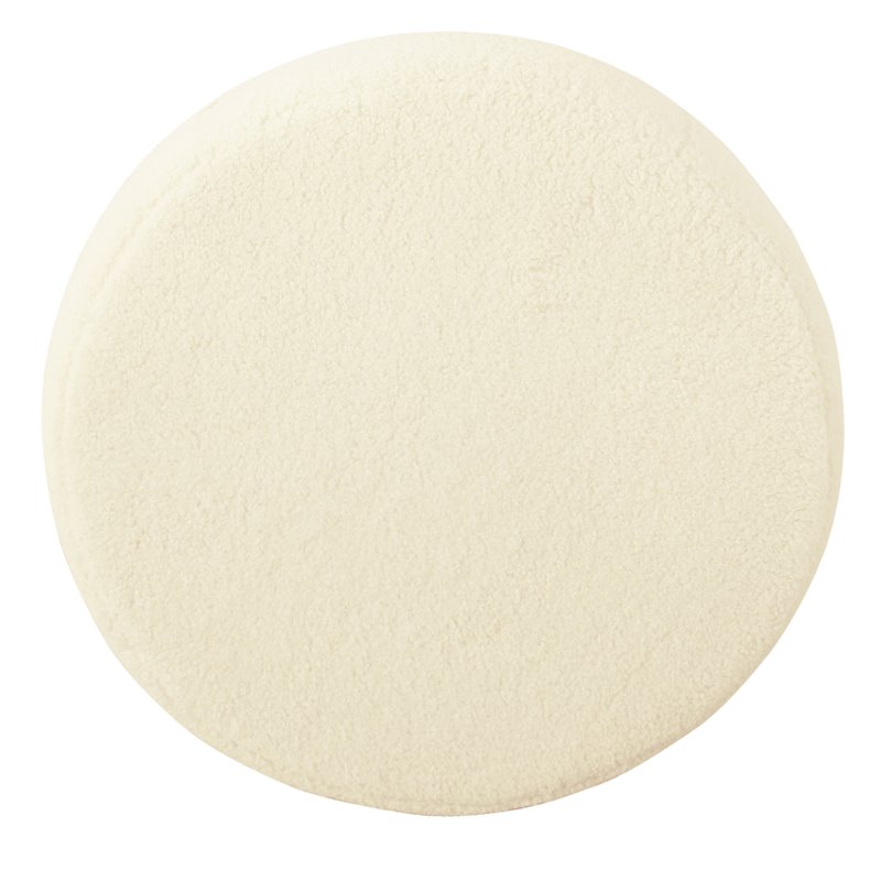 HomePop Round Transitional Metal and Faux Sheepskin Fabric Ottoman in Cream
