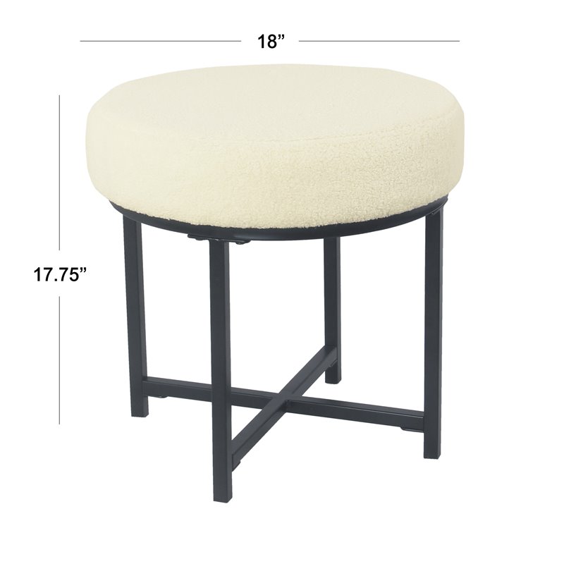 HomePop Round Transitional Metal and Faux Sheepskin Fabric Ottoman in Cream