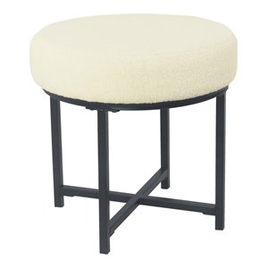 HomePop Round Transitional Metal and Faux Sheepskin Fabric Ottoman in Cream