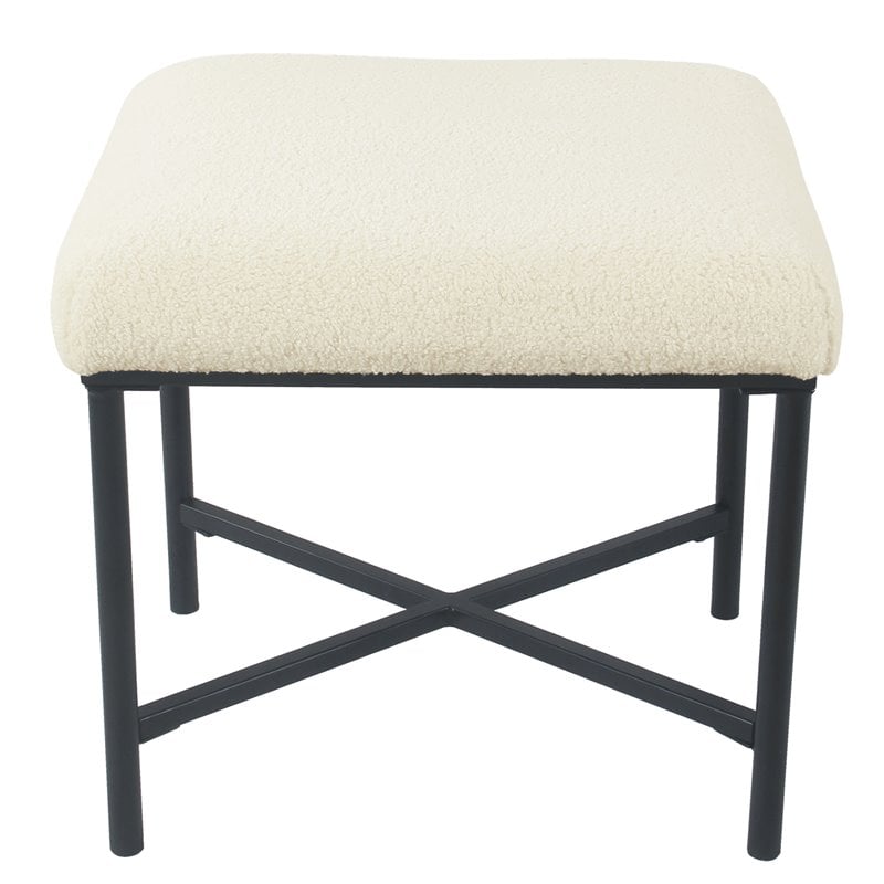 HomePop Square Transitional Metal and Faux Sheepskin Fabric Ottoman in Cream