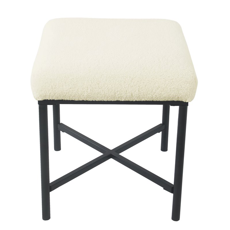 HomePop Square Transitional Metal and Faux Sheepskin Fabric Ottoman in Cream