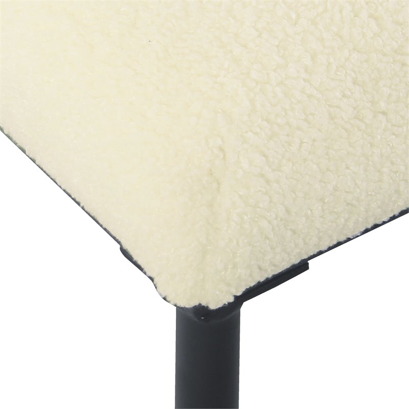 HomePop Square Transitional Metal and Faux Sheepskin Fabric Ottoman in Cream