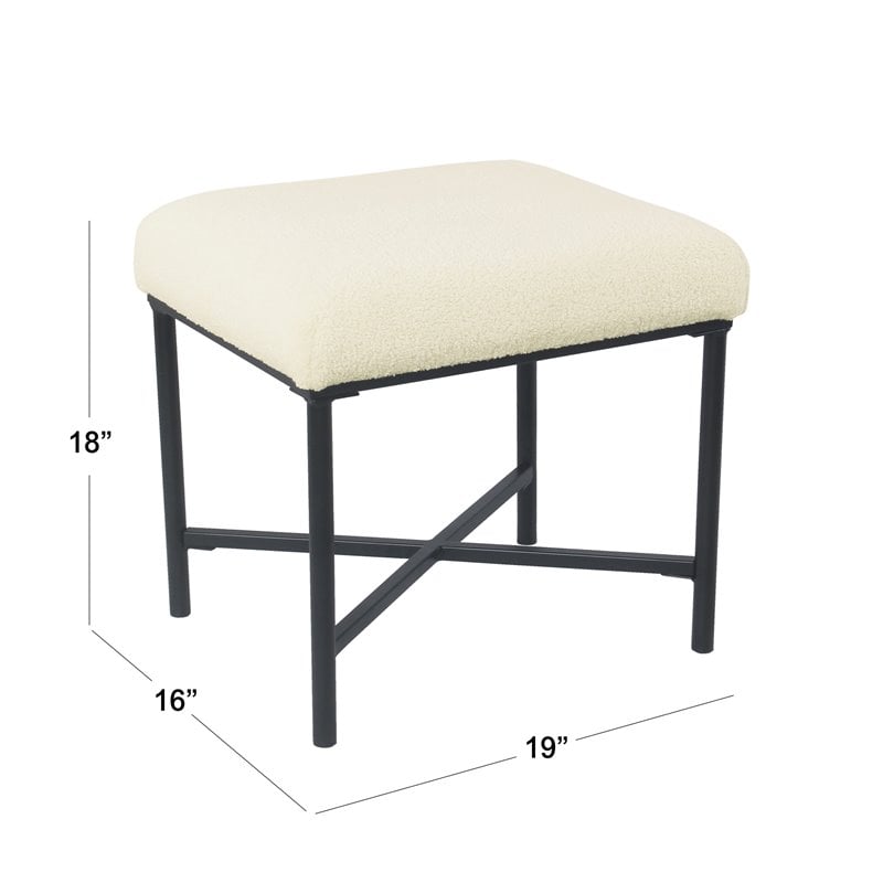 HomePop Square Transitional Metal and Faux Sheepskin Fabric Ottoman in Cream