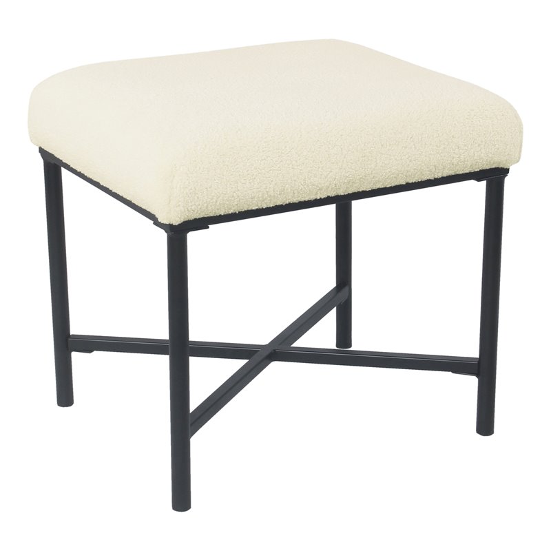 HomePop Square Transitional Metal and Faux Sheepskin Fabric Ottoman in Cream