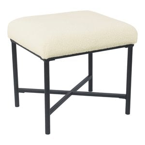 HomePop Square Transitional Metal and Faux Sheepskin Fabric Ottoman in Cream