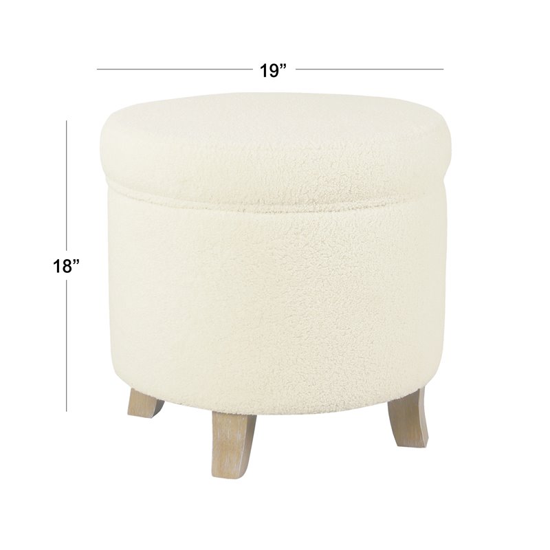 HomePop Round Transitional Faux Sheepskin Fabric Storage Ottoman in Cream