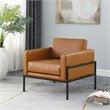 HomePop Modern Faux Leather Accent Chair with Matte Black Metal Legs in Brown