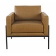 HomePop Modern Faux Leather Accent Chair with Matte Black Metal Legs in Brown