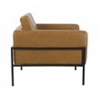 HomePop Modern Faux Leather Accent Chair with Matte Black Metal Legs in Brown