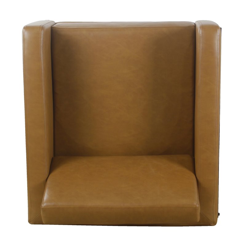 HomePop Modern Faux Leather Accent Chair with Matte Black Metal Legs in Brown