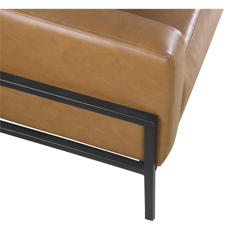 HomePop Modern Faux Leather Accent Chair with Matte Black Metal Legs in Brown
