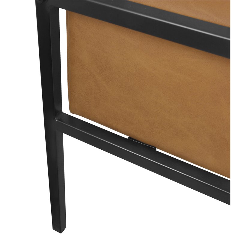 HomePop Modern Faux Leather Accent Chair with Matte Black Metal Legs in Brown