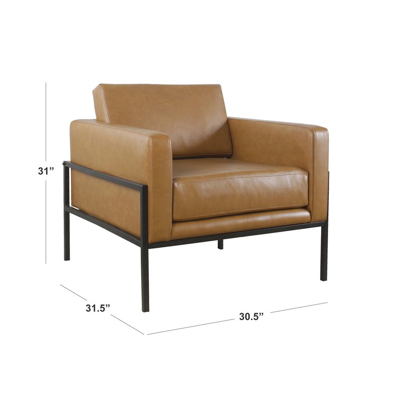 HomePop Modern Faux Leather Accent Chair with Matte Black Metal Legs in Brown
