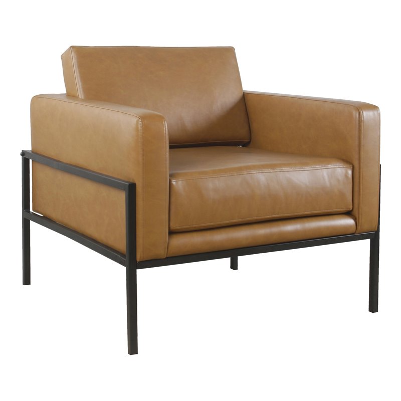 HomePop Modern Faux Leather Accent Chair with Matte Black Metal Legs in Brown